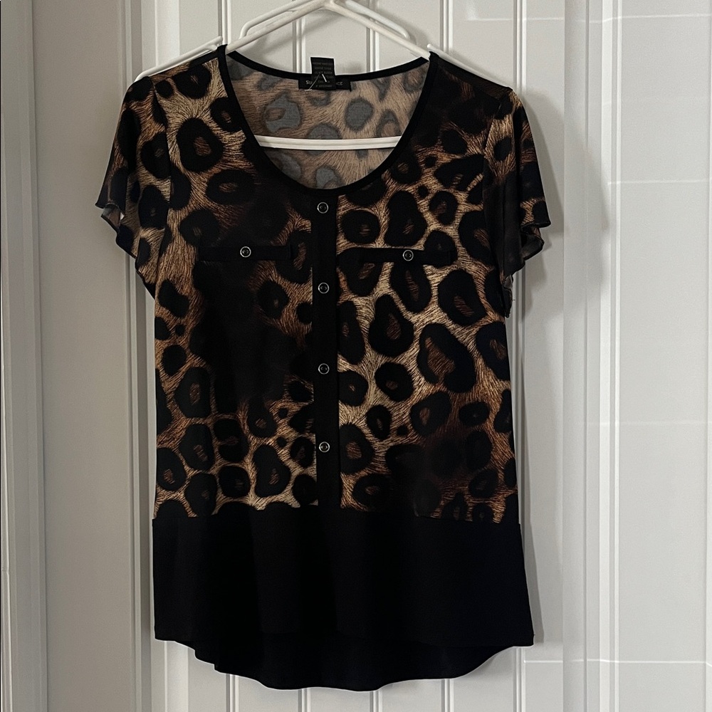 Susan Lawrence Leopard Print Blouse in Black and Brown